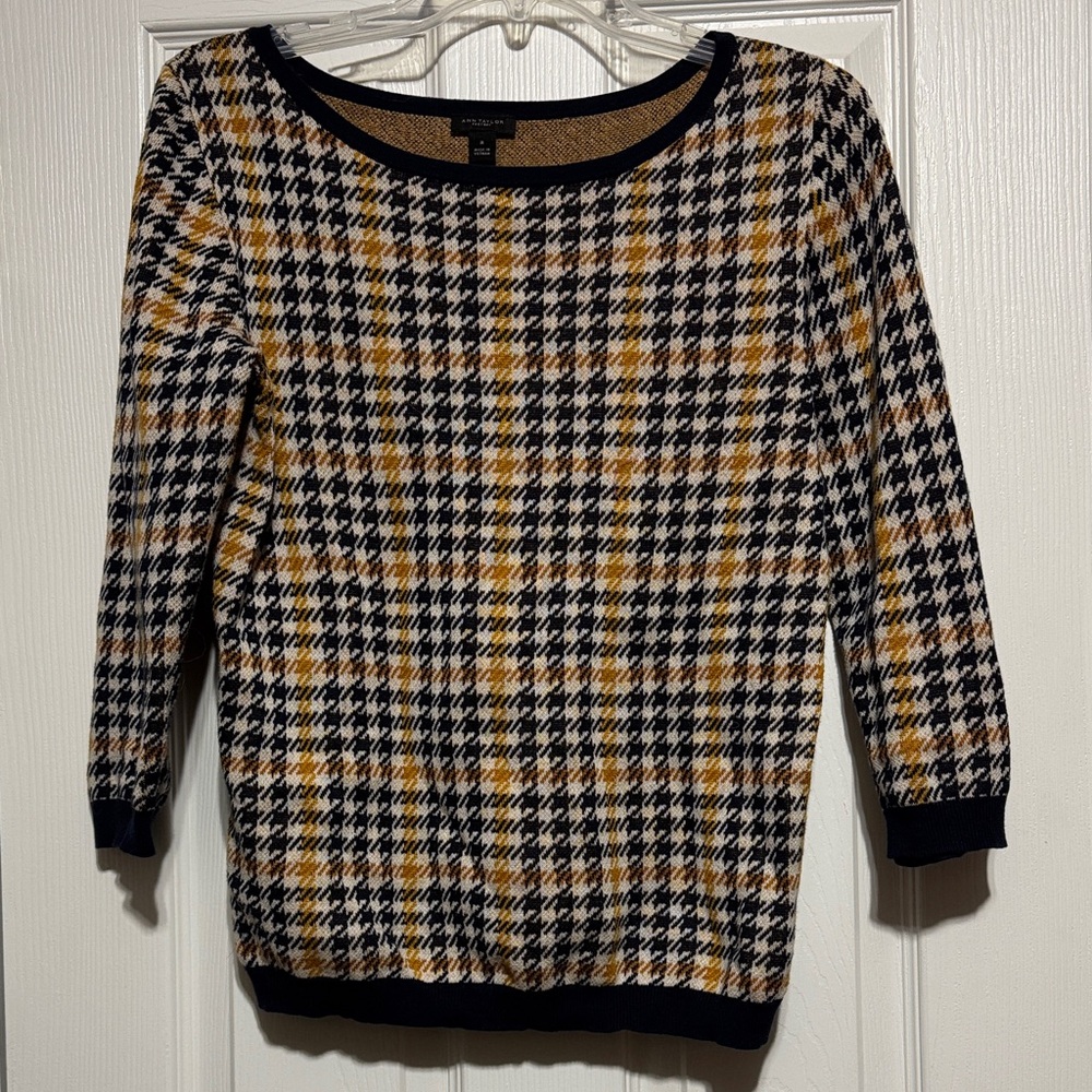 Ann Taylor Houndstooth Sweater - Black, White, Yellow